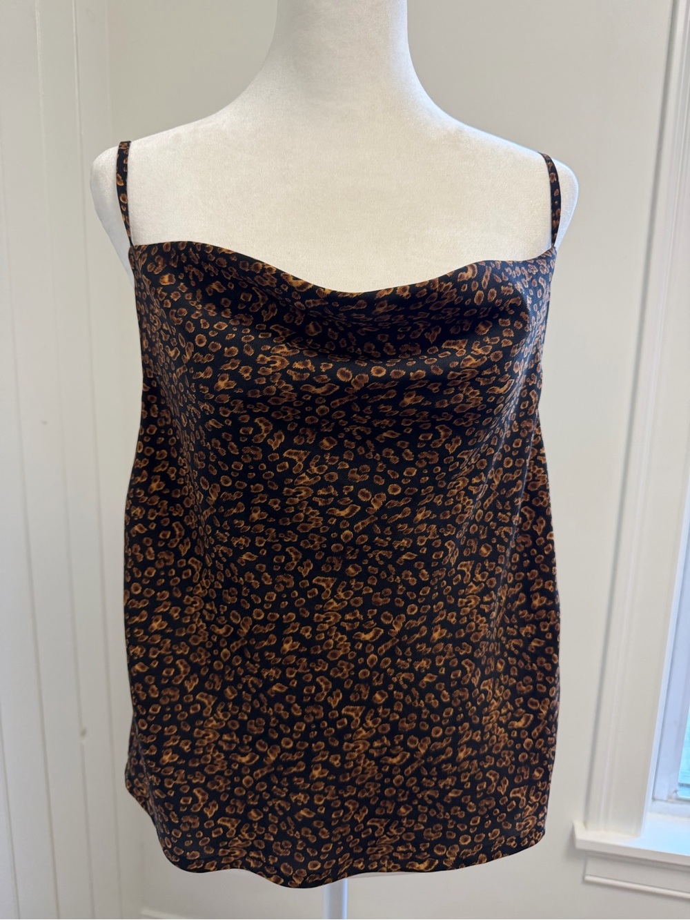 Nasty Gal Black and Brown Leopard Satin Cowl Cami